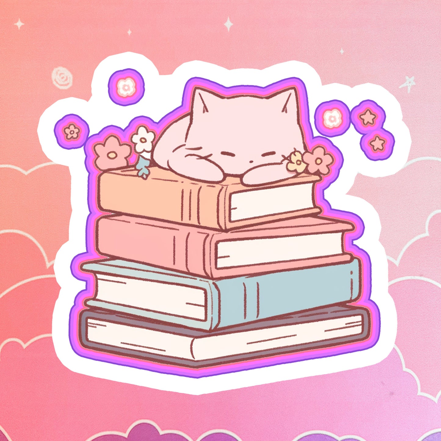 Sleeping Cat On Book Holographic Sticker