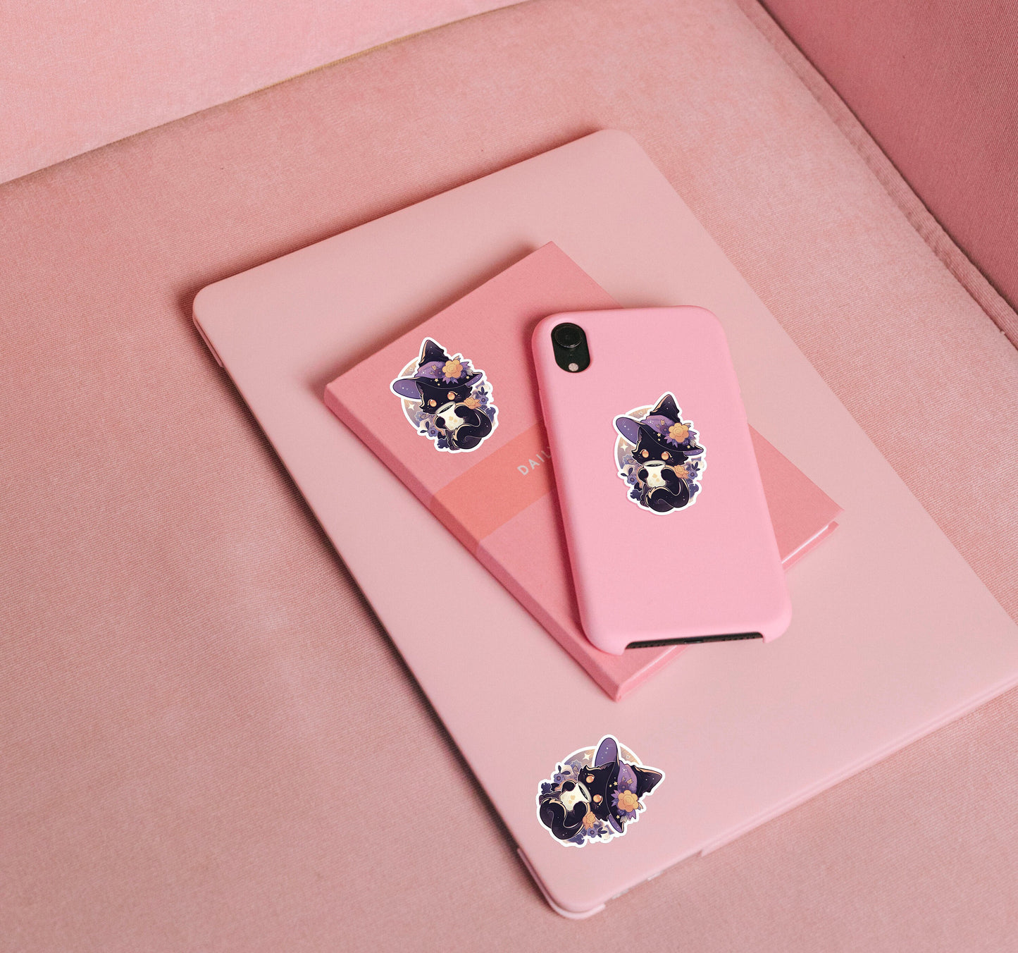 Witchy Coffee Cat Holographic Sticker | Cute Girly Spiritual Sticker for Notebook, Laptop, Phone, IPad Kindle, Kawaii, Tarot