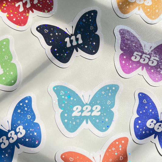 Angel Numbers Butterfly Holographic Sticker: Witchy Tarot Vinyl Decal