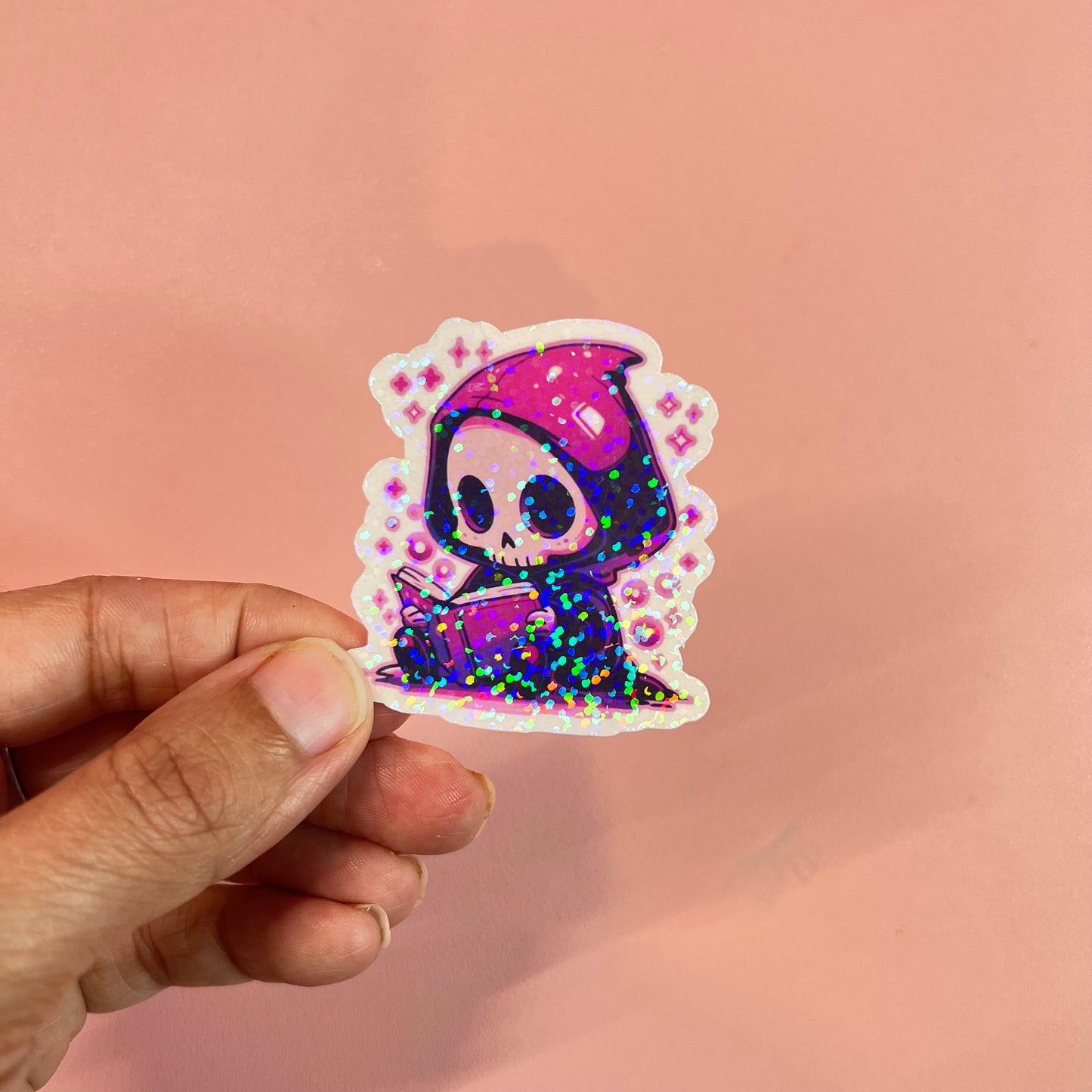 Cute Reaper Reading Sticker, Retro Spooky Book Sticker, Bookish Lover, Matte Vinyl, Holographic Waterproof Kindle Laptop, booktok, Halloween