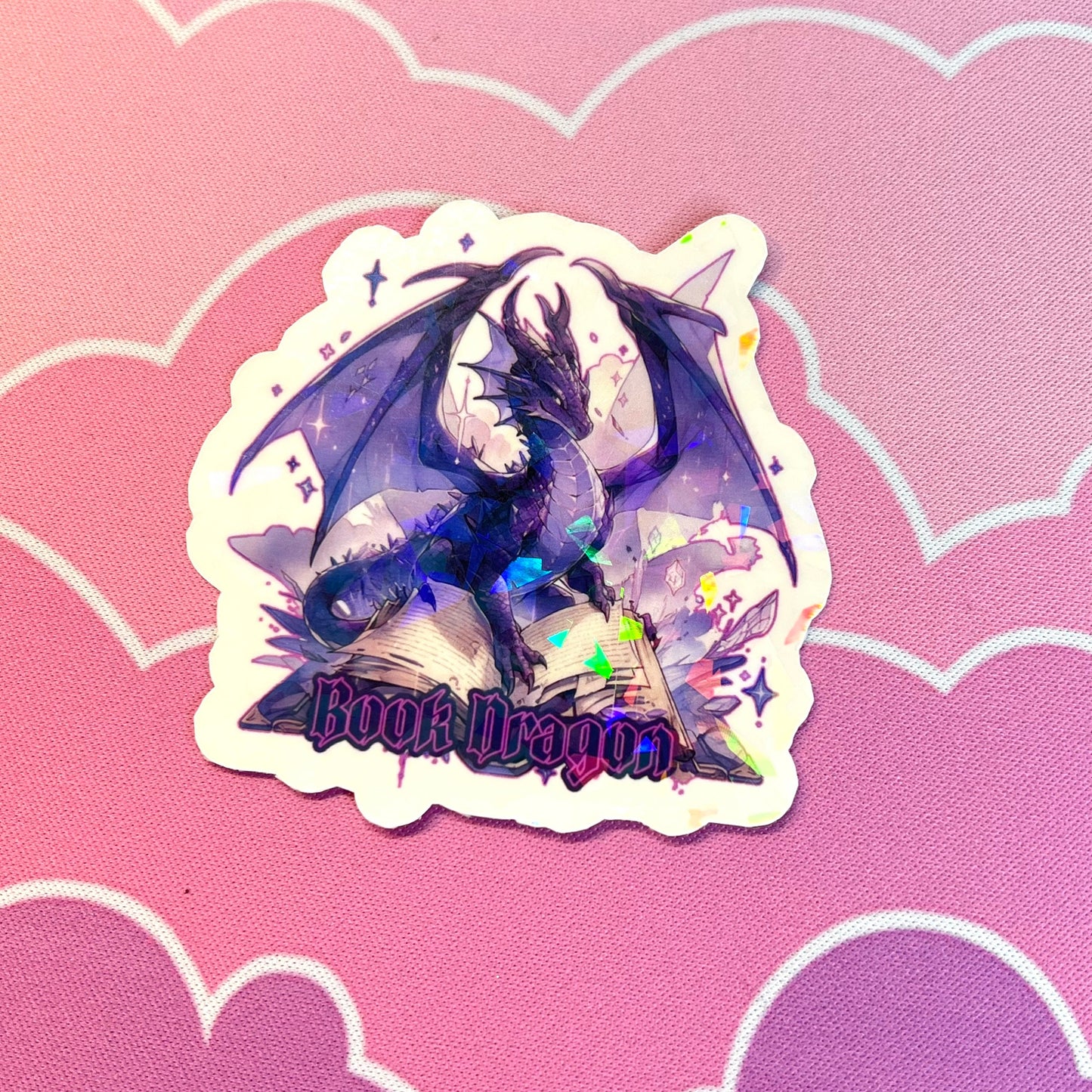 Book Dragon Holographic Sticker: Waterproof Vinyl Decal