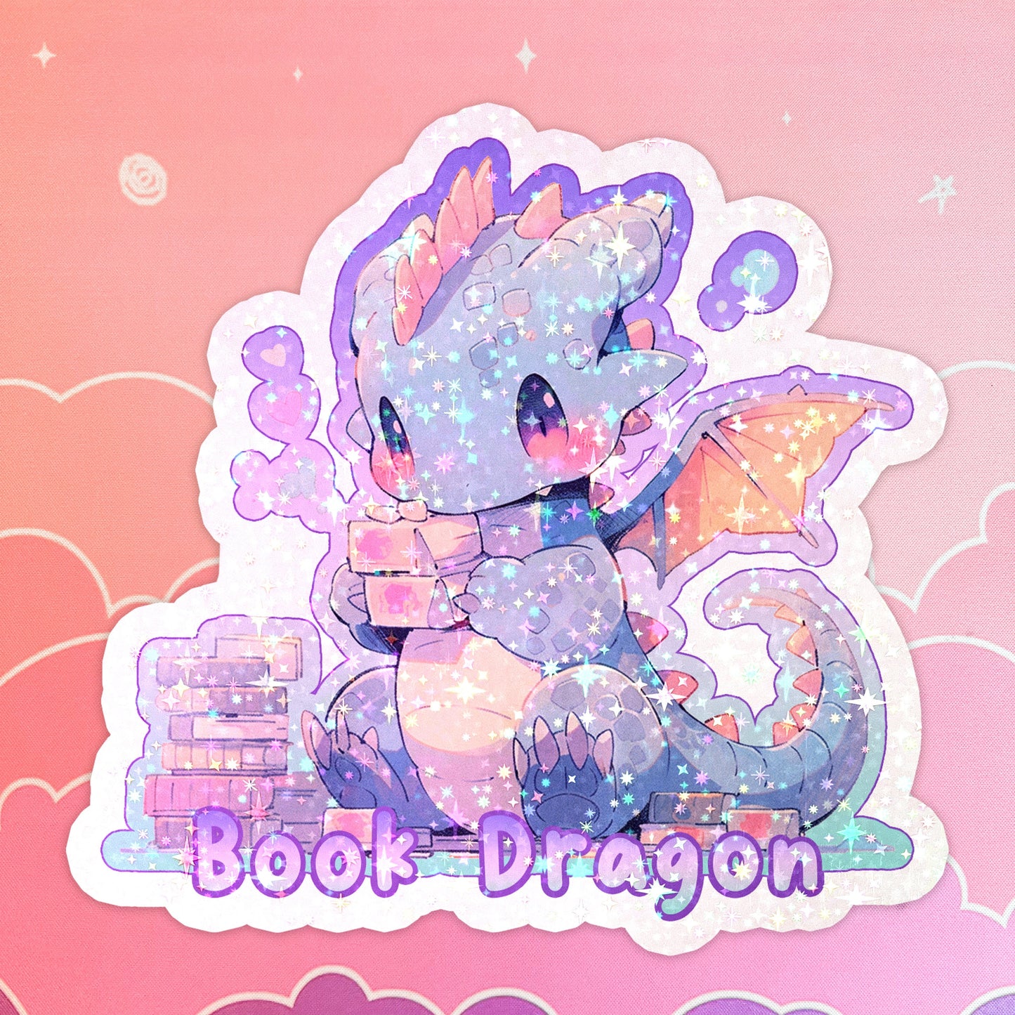 Book Dragon Holographic Sticker: Kawaii Booktok Kindle Sticker
