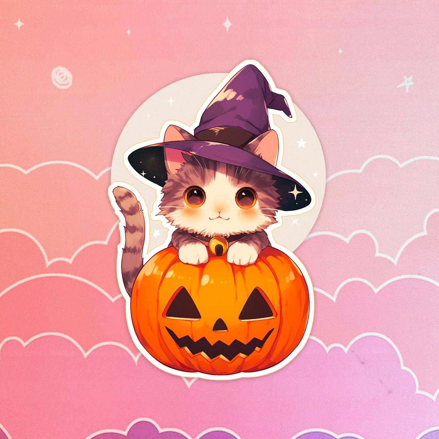 Pumpkin Cat Holographic Sticker: Waterproof Vinyl Laptop Decor