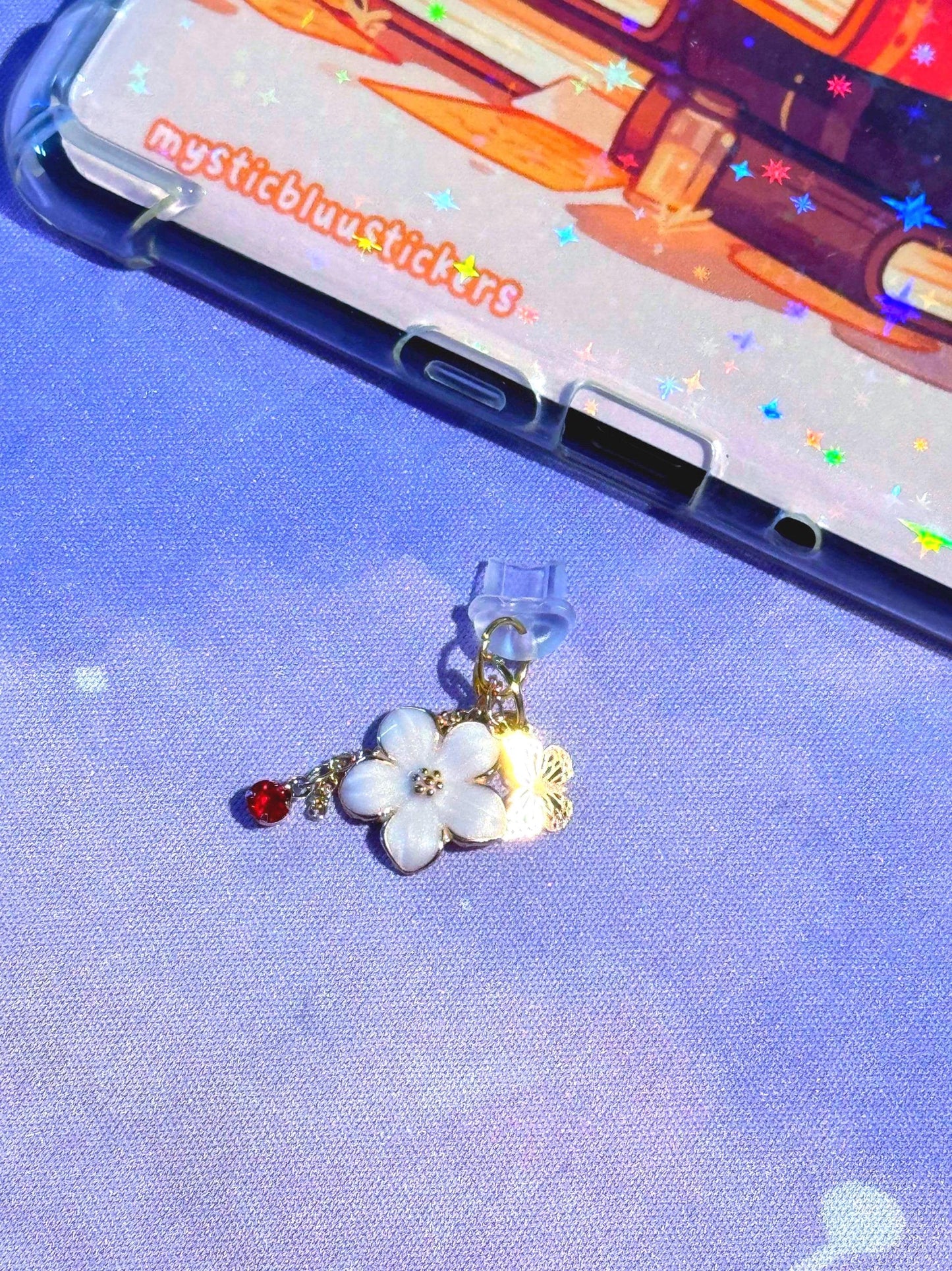 Enamel Flower Kindle Charm: Butterfly, Gemstone USB-C Dust Plug