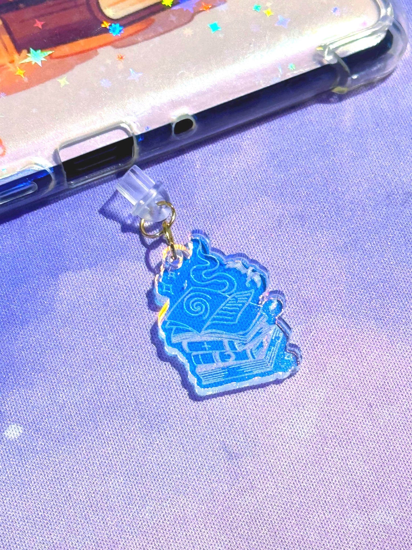 Iridescent Acrylic Book Stack Charm: Kindle & USB-C Phone Decor
