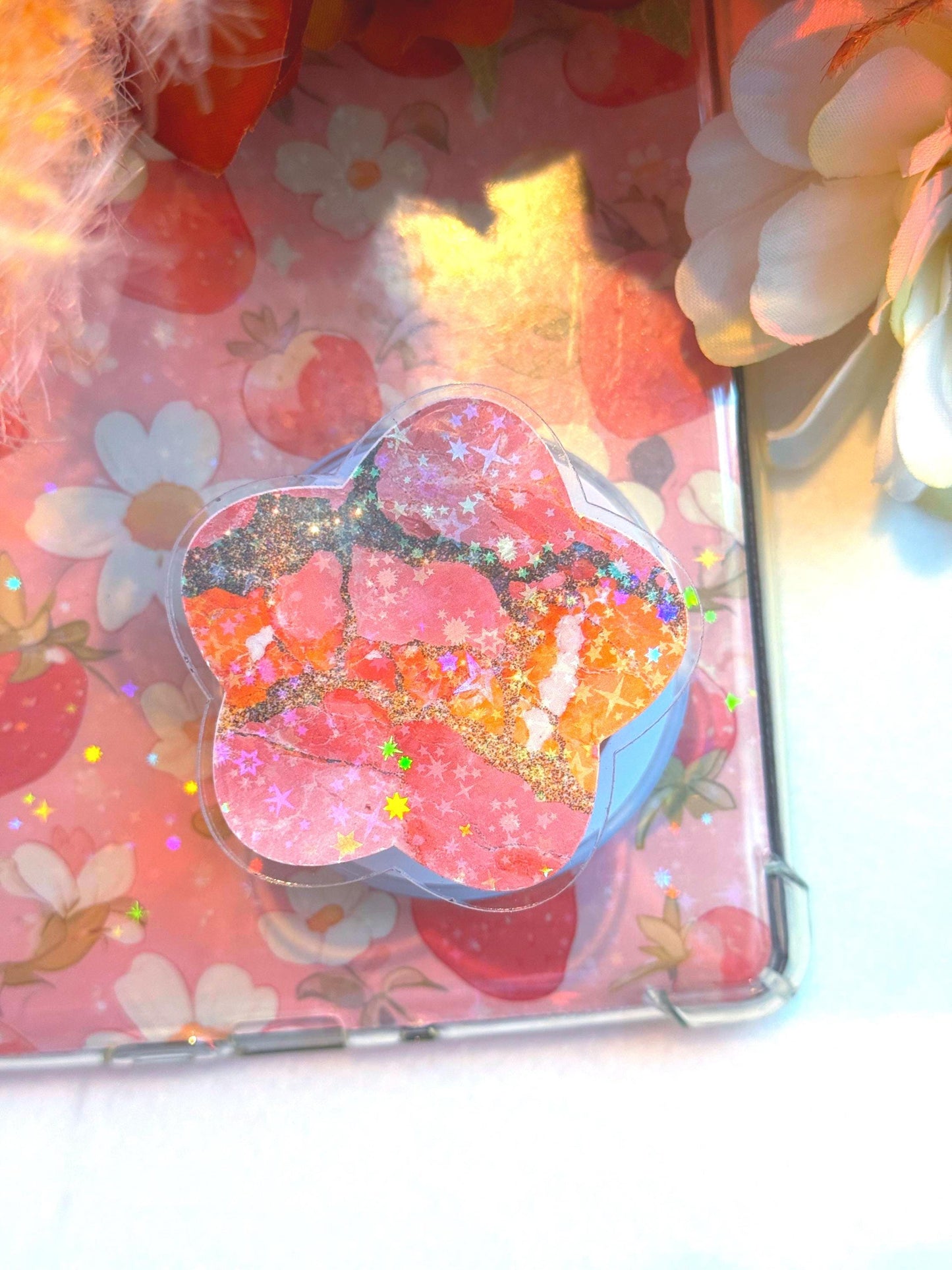 Pink Marble MagSafe Kindle Grip: Starry E-Reader Phone Accessory