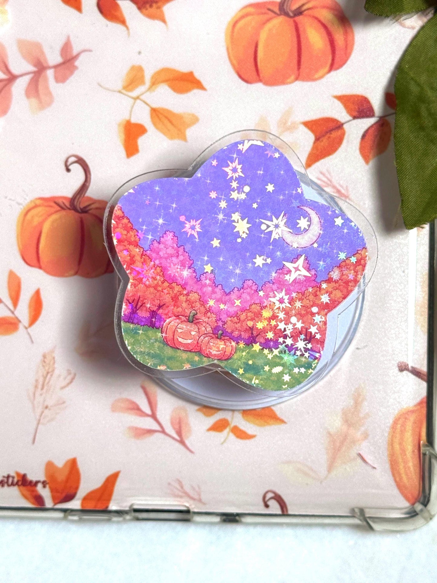 Holographic Pumpkin Field MagSafe Grip: Halloween Phone & Kindle Stand