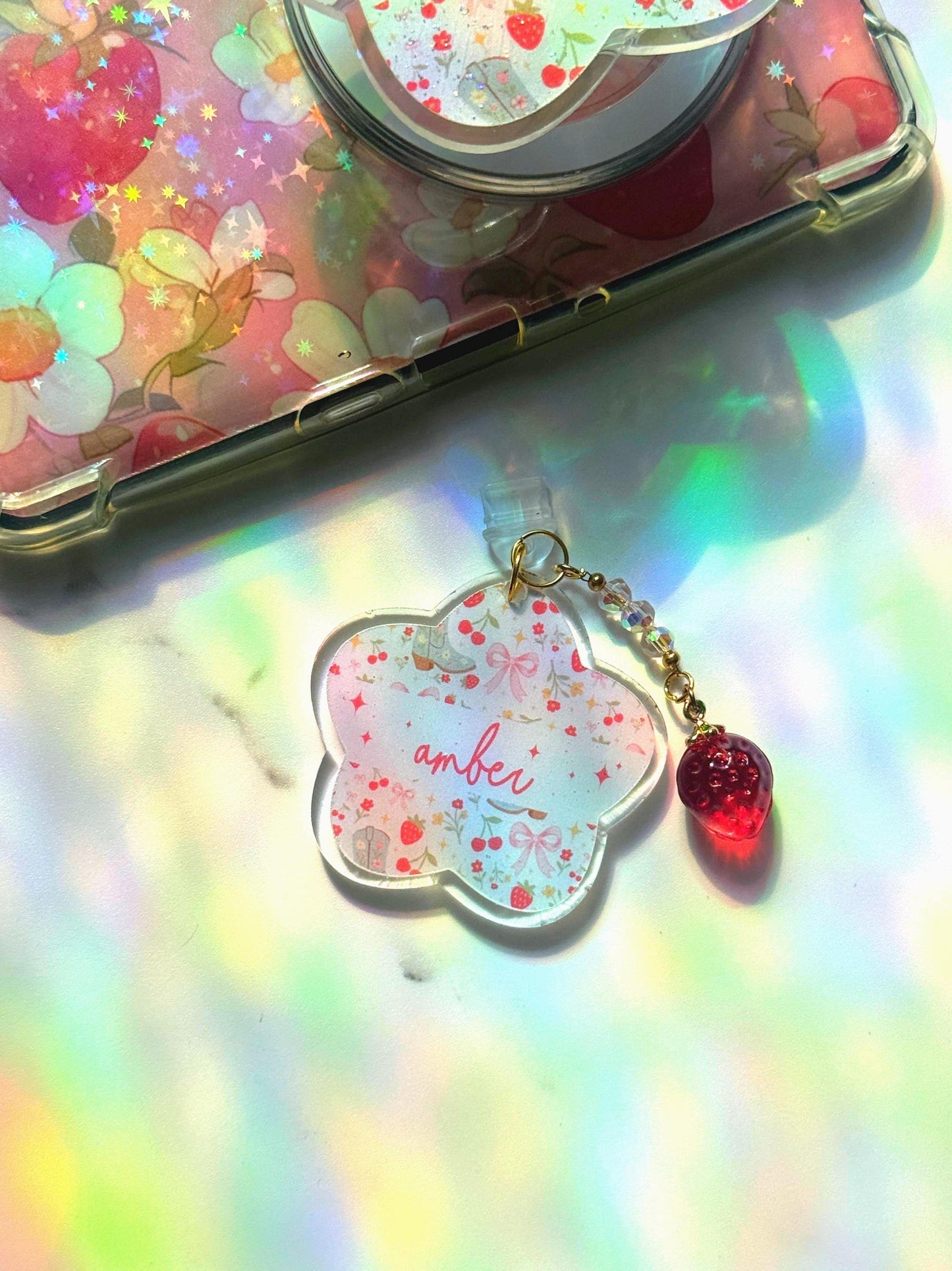 Personalized Strawberry Kindle Dust Plug Charm, Cute Tablet & Phone Accessories, Plug Charm Cover, Book Lover Gift, Resin Kindle Charm