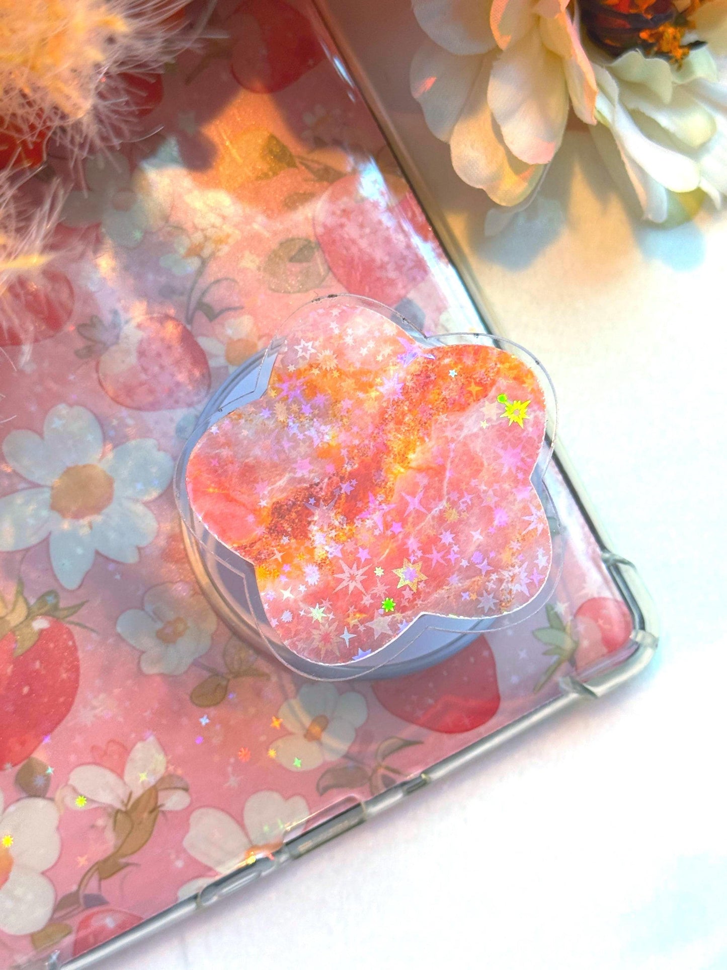 Pink Marble MagSafe Kindle Grip: Starry E-Reader Phone Accessory