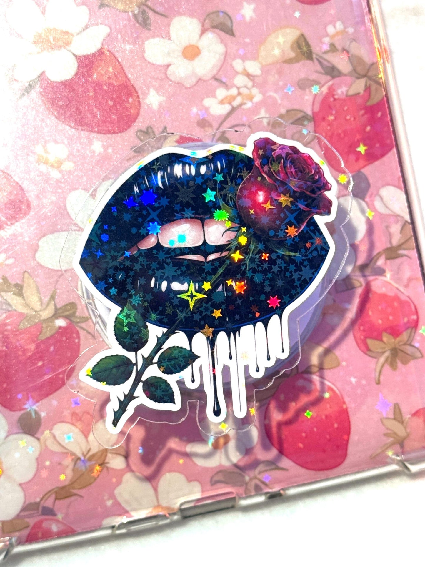 Black Lips Rose Magsafe Kindle Grip: Bookworm Ereader Accessory