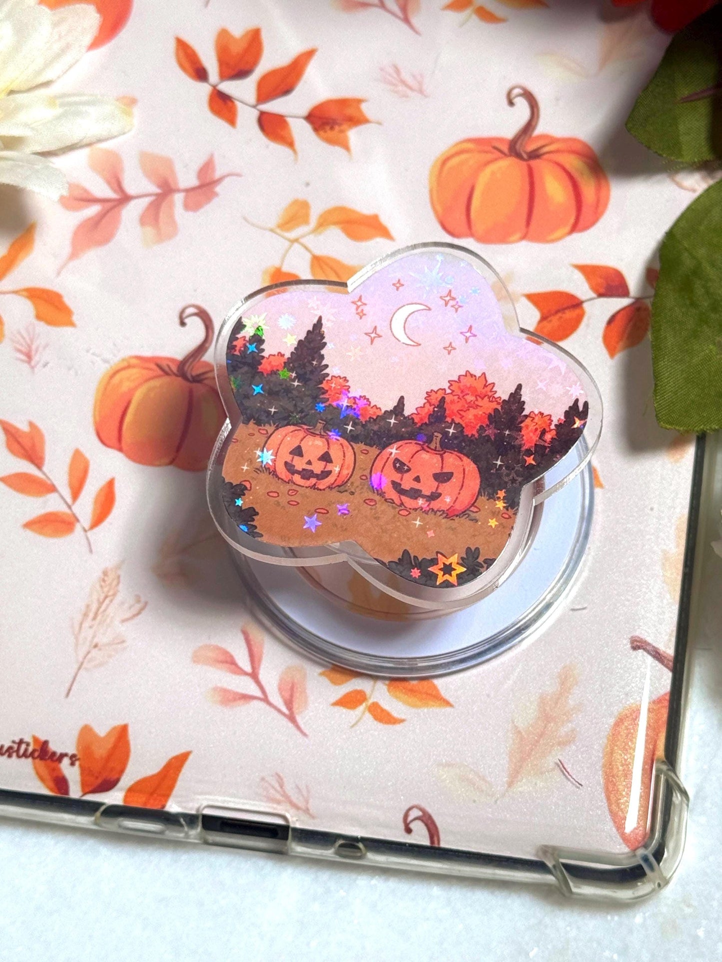 Holographic Pumpkin Field MagSafe Grip: Halloween Phone & Kindle Stand