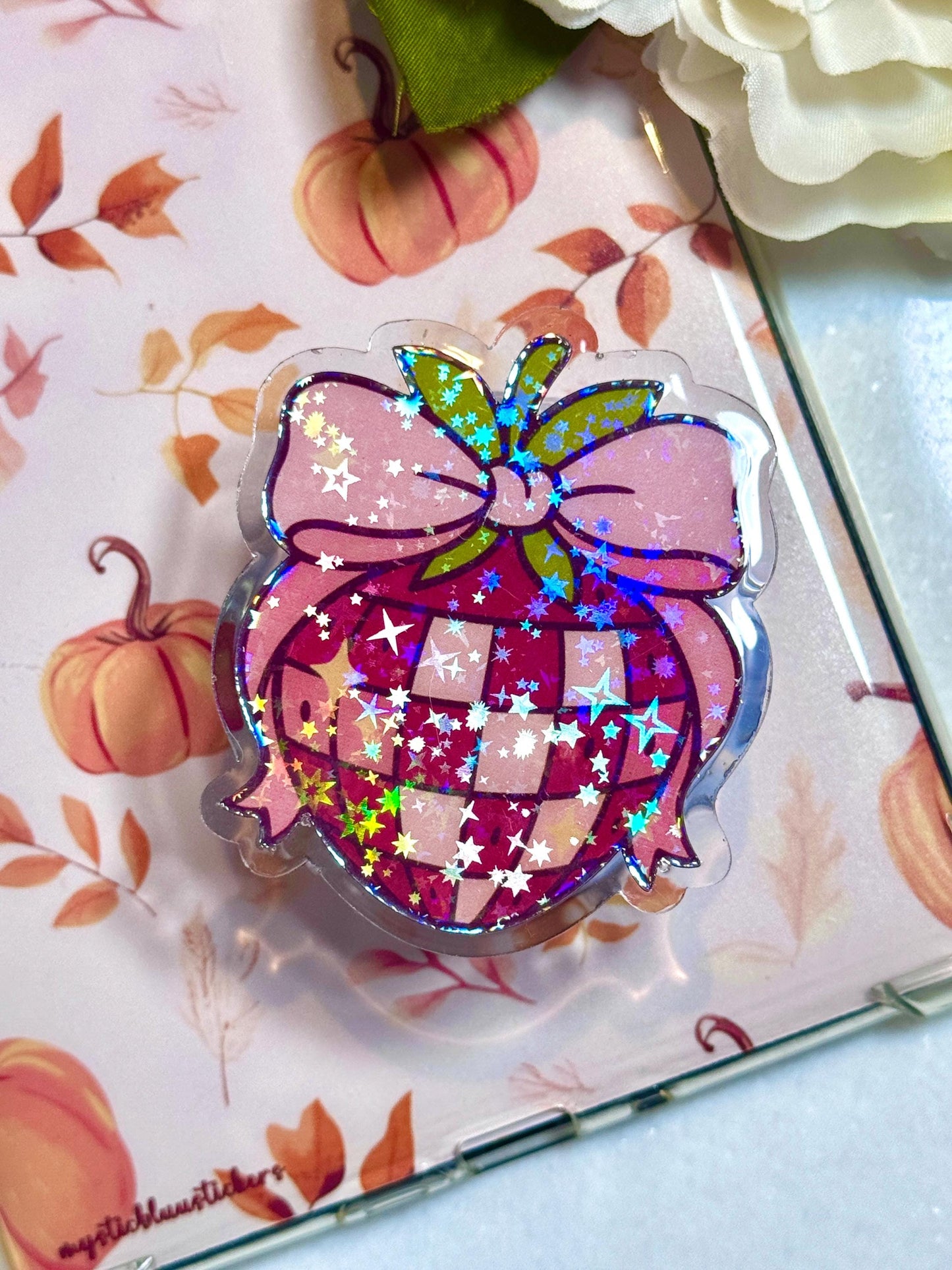 Strawberry MagSafe Kindle Grip: Holographic Bookish Phone Accessory