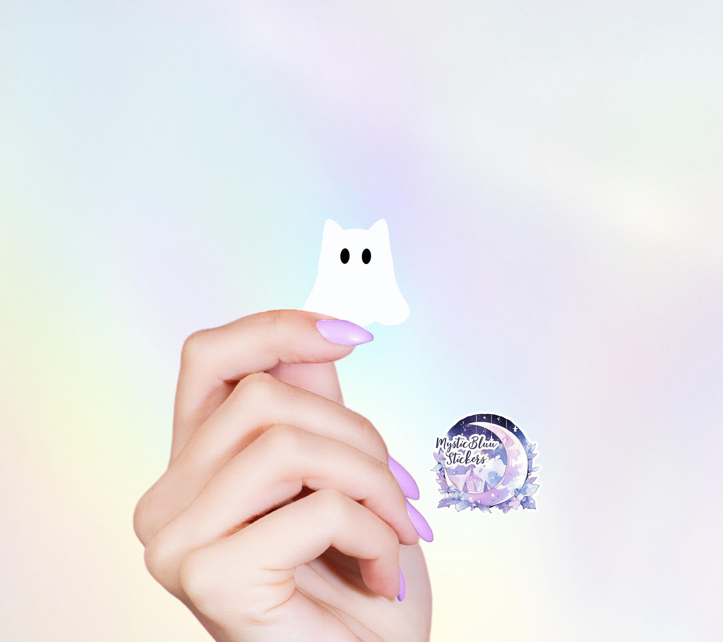 Cute Ghost Cat Sticker โ Halloween Laptop, Kindle, Phone & Water Bottle Decal