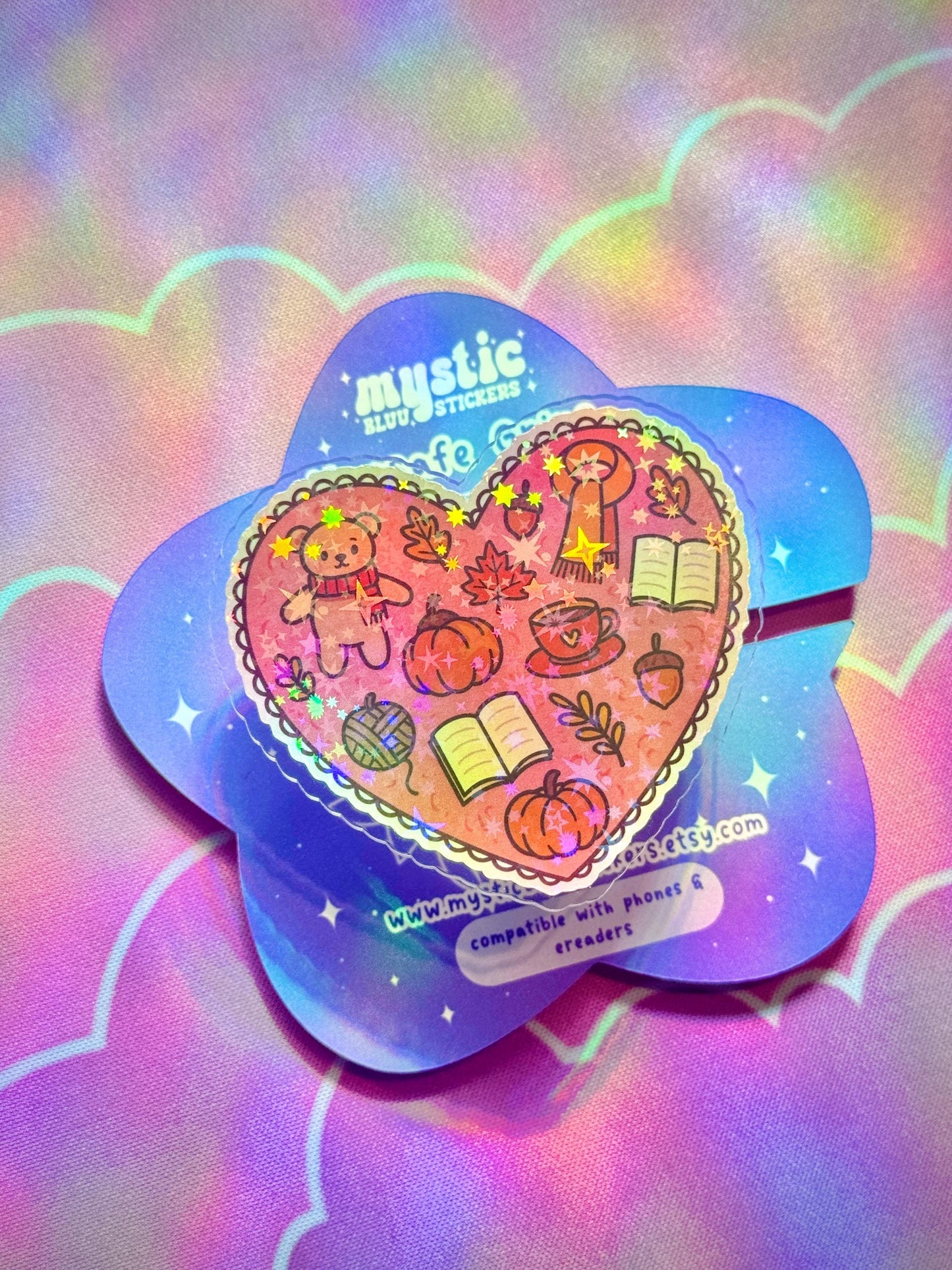 Autumn Cozy Heart Kindle Grip with Magnetic Ring – Fall Bear, Pumpkin & Books MagSafe Grip