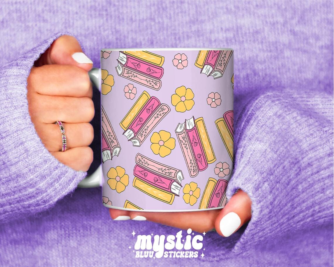 Bookish Floral Mug 11oz – Cute Reader Coffee Cup, Cozy Book Lover Gift