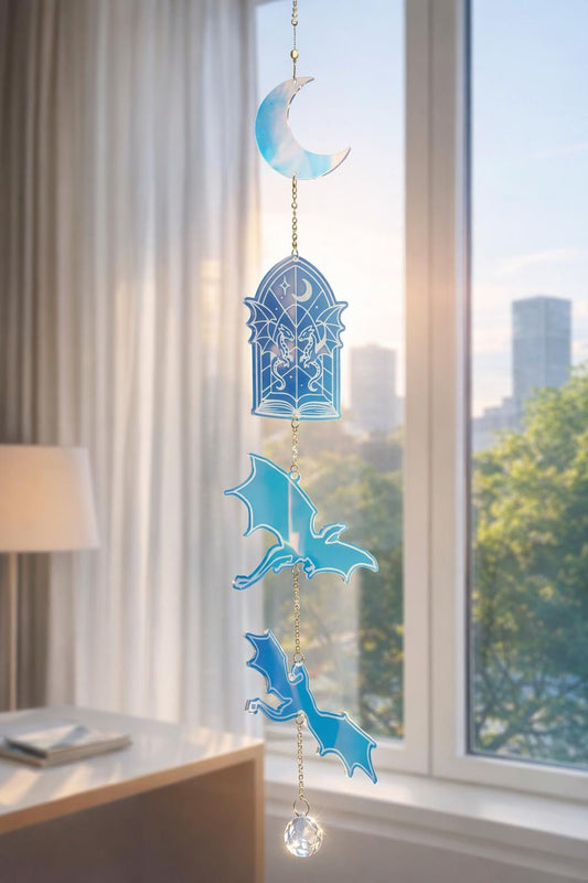 Book Dragon Iridescent Sun Catcher – Fantasy Crystal Window Hanging for Book Lovers & Dragon Decor