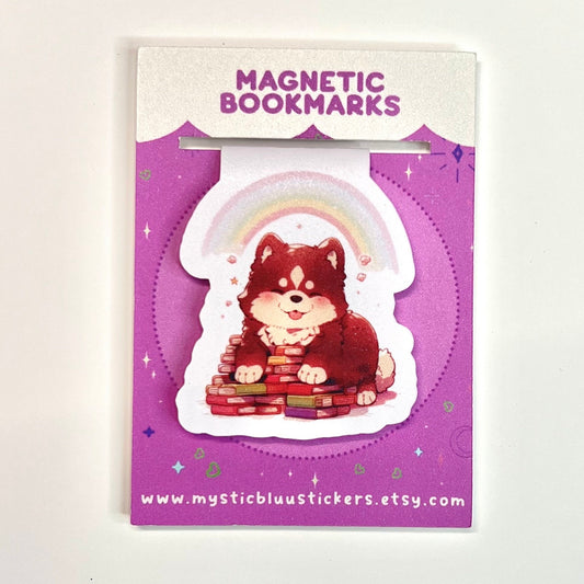 Cute Dog Sitting On Books Magnetic Bookmark