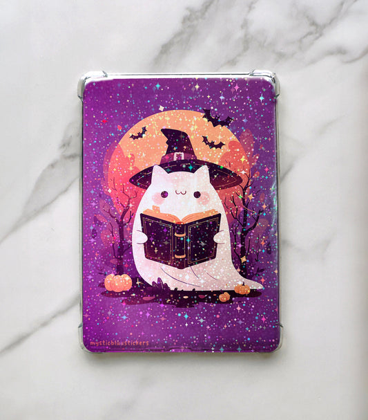 Ghost Cat Reading Halloween Kindle Insert For Clear Case