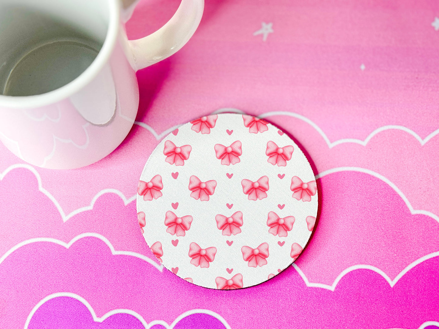 Coquette Bow Fabric Coasters: Kawaii Desk Decor, Set of 4