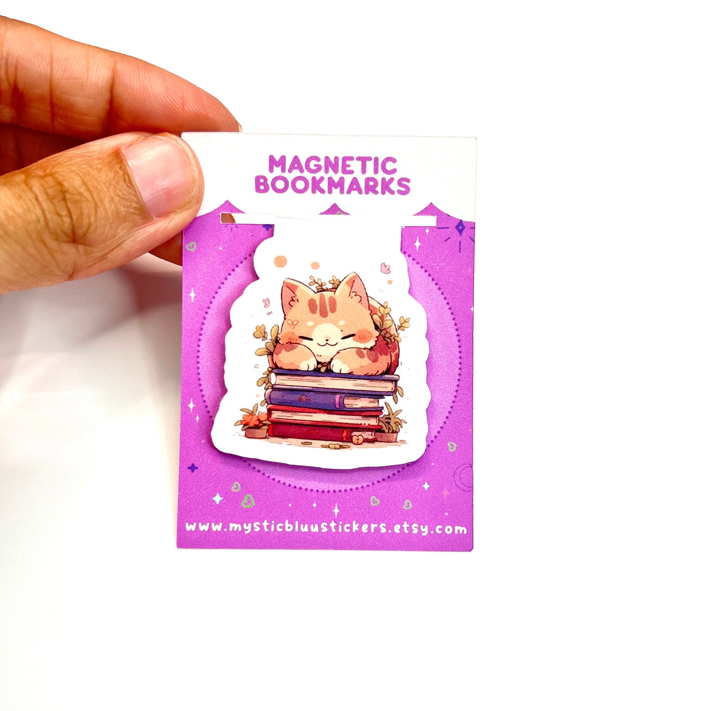 Orange Cat Sleeping On Book Matte Magnetic Bookmark