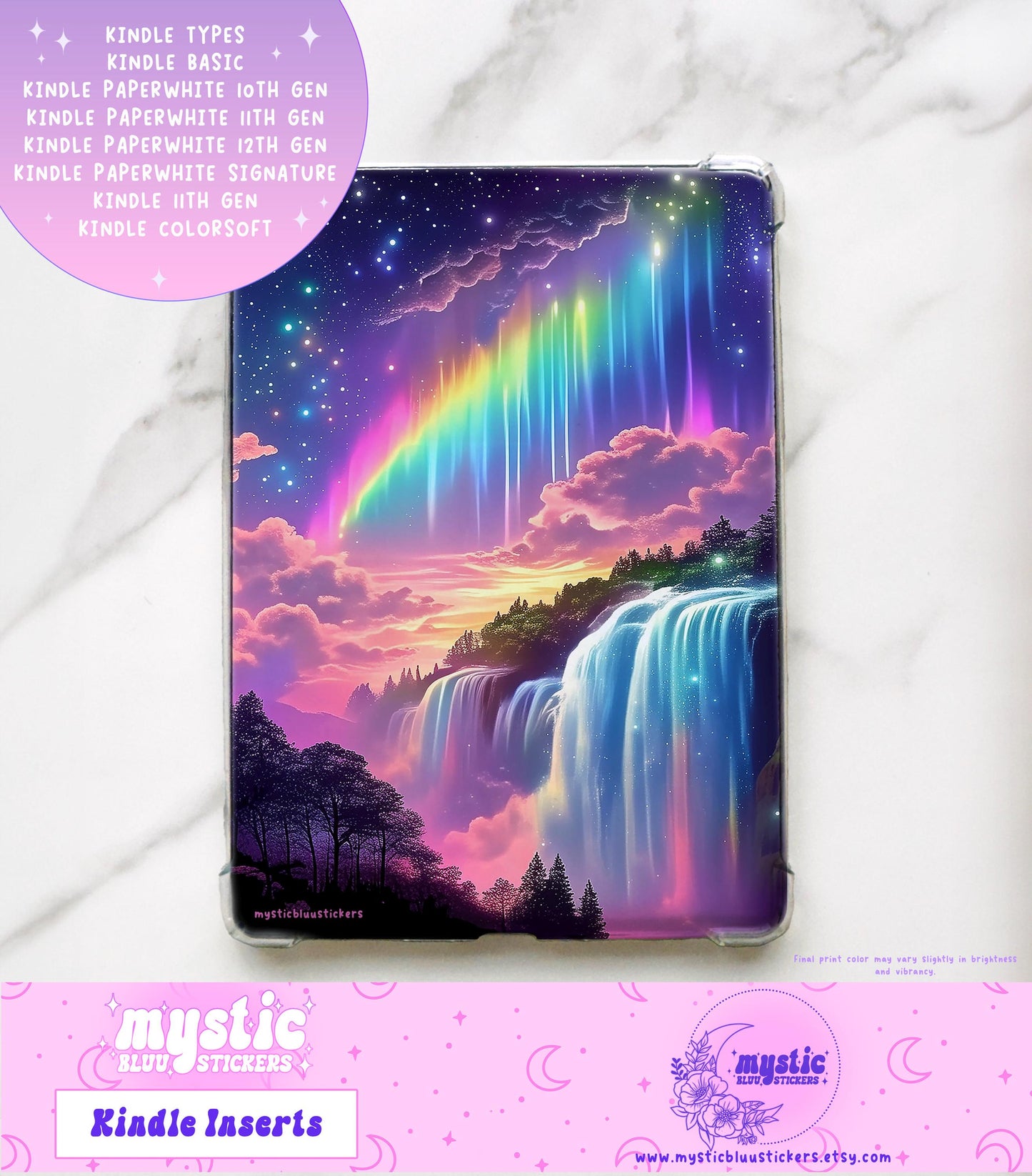 Rainbow Waterfall Kindle Insert For Clear Case
