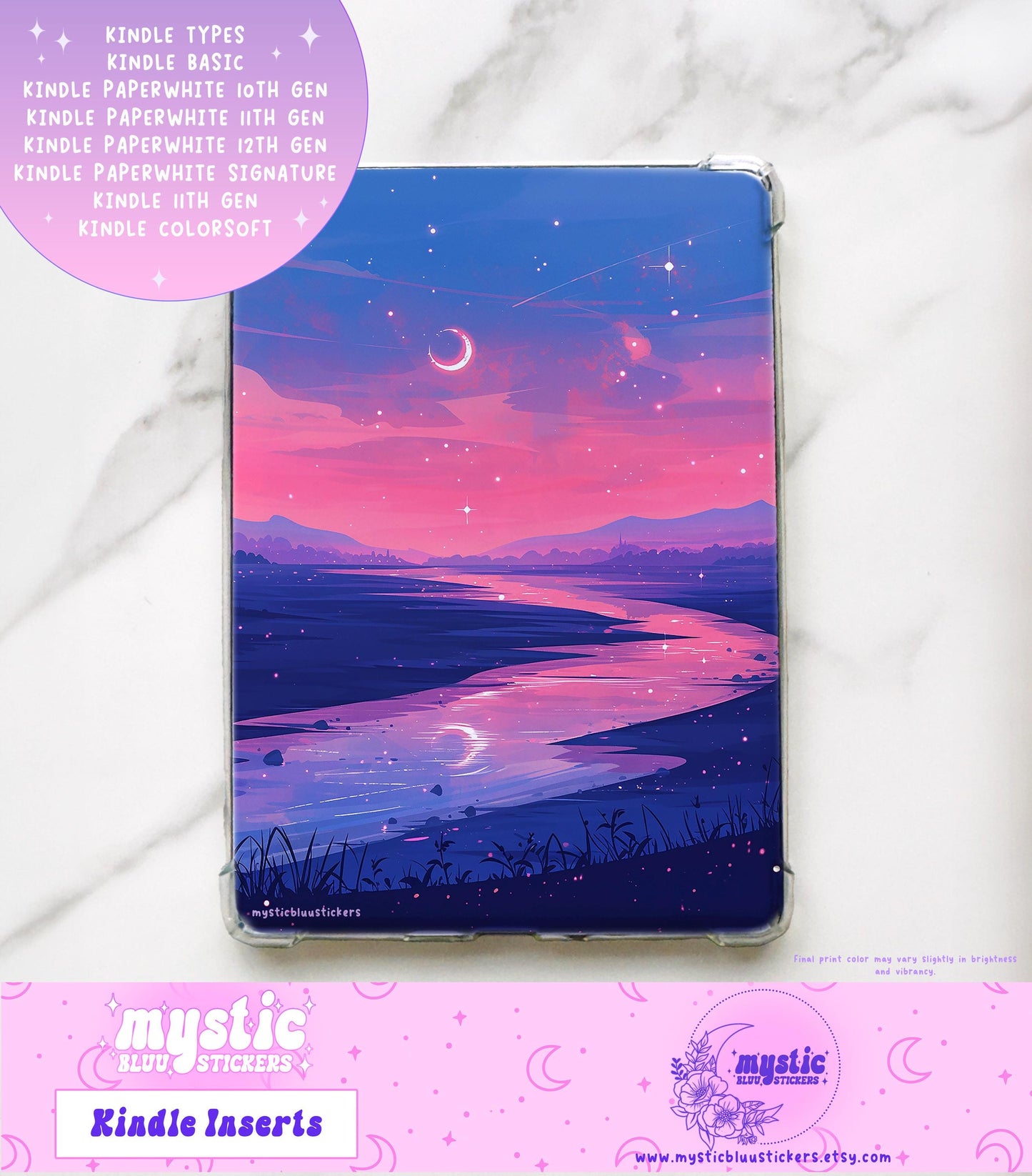 Purple and Pink Sky River Kindle Insert For Clear Case
