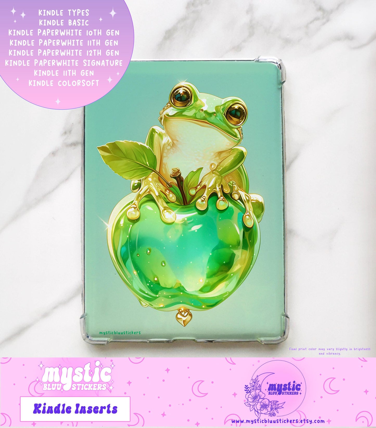 Green Frog Sitting A Glass Apple Kindle Insert For Clear Case