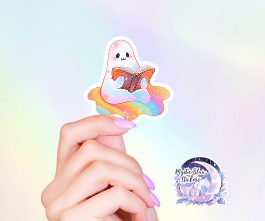 Ghost Reading A Book Rainbow Sticker