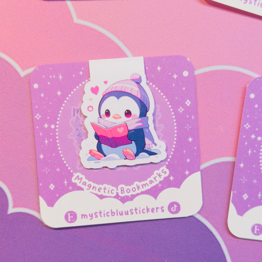 Cute Snow Penguin Reading A Book Magnetic Bookmark