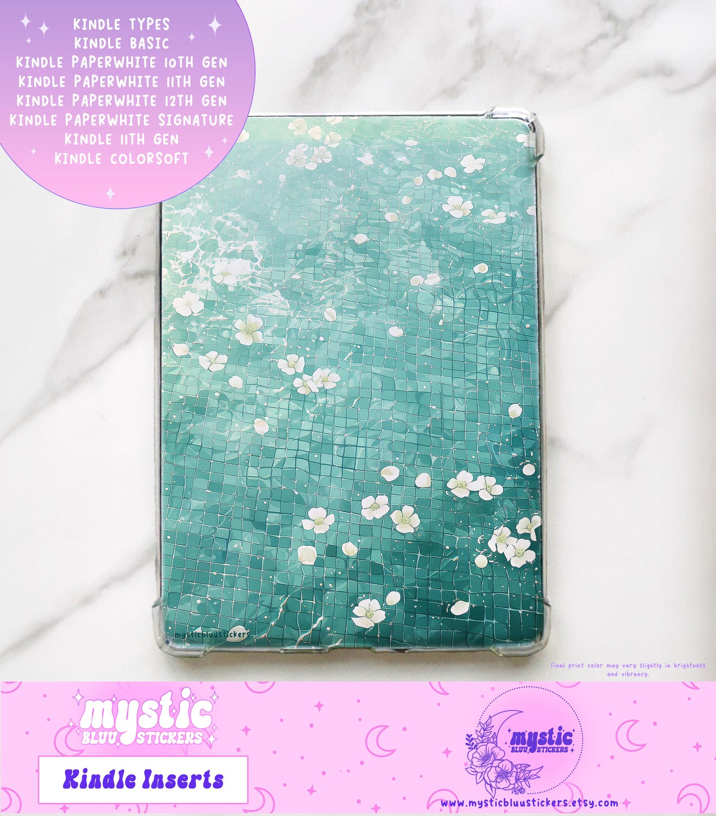 Floral Pool Water Kindle Insert For Clear Case
