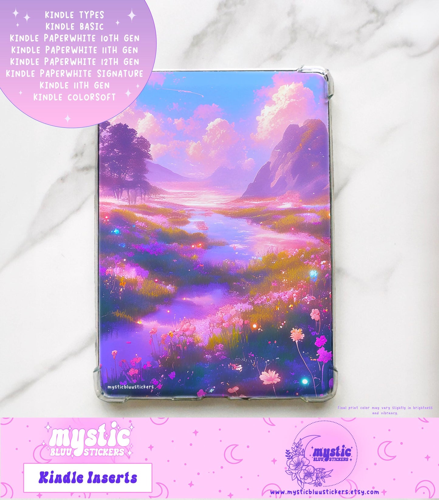 Lovely Pink Meadows Kindle Insert For Clear Case