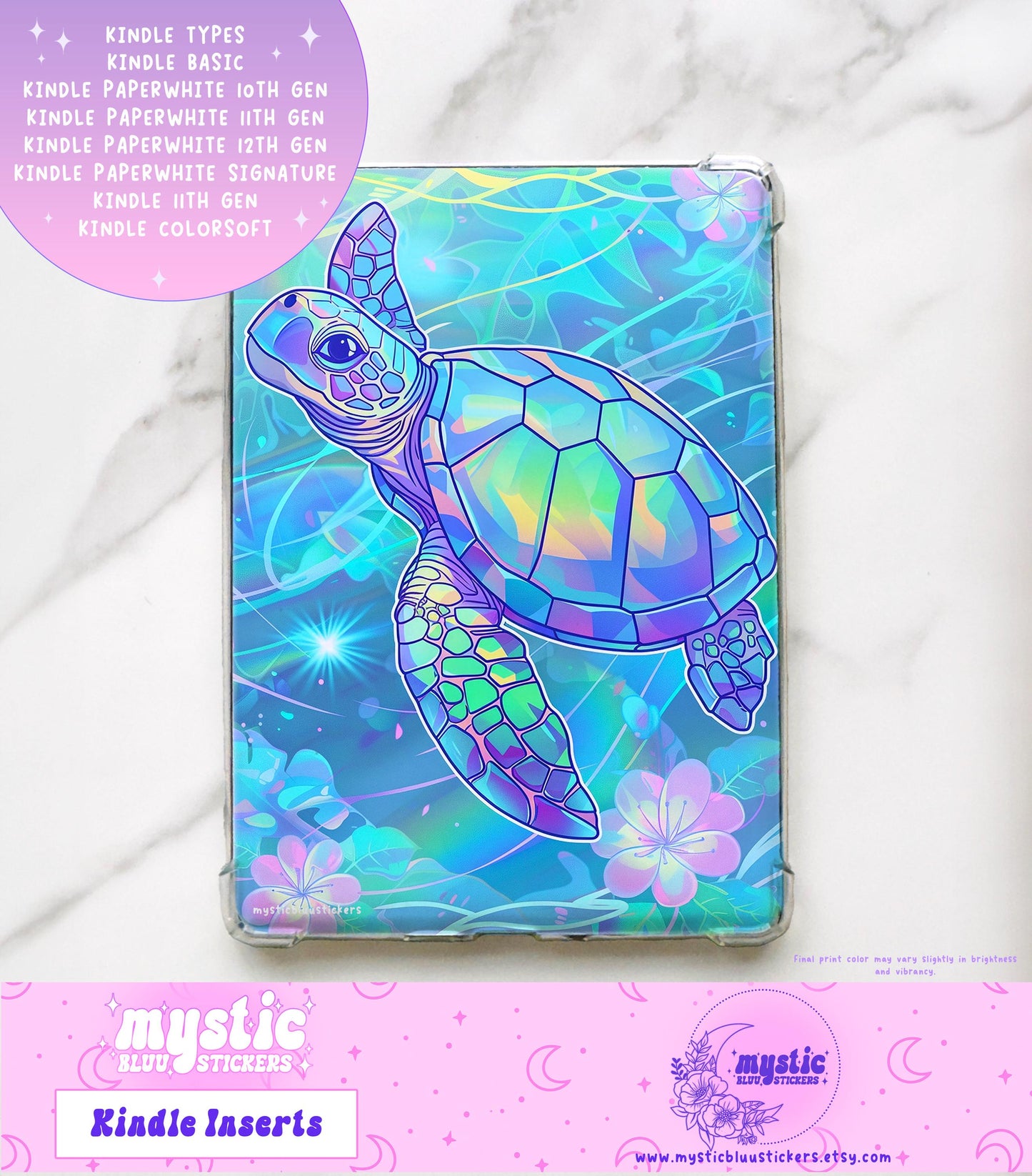 Iridescent Sea Turtle Kindle Insert For Clear Case