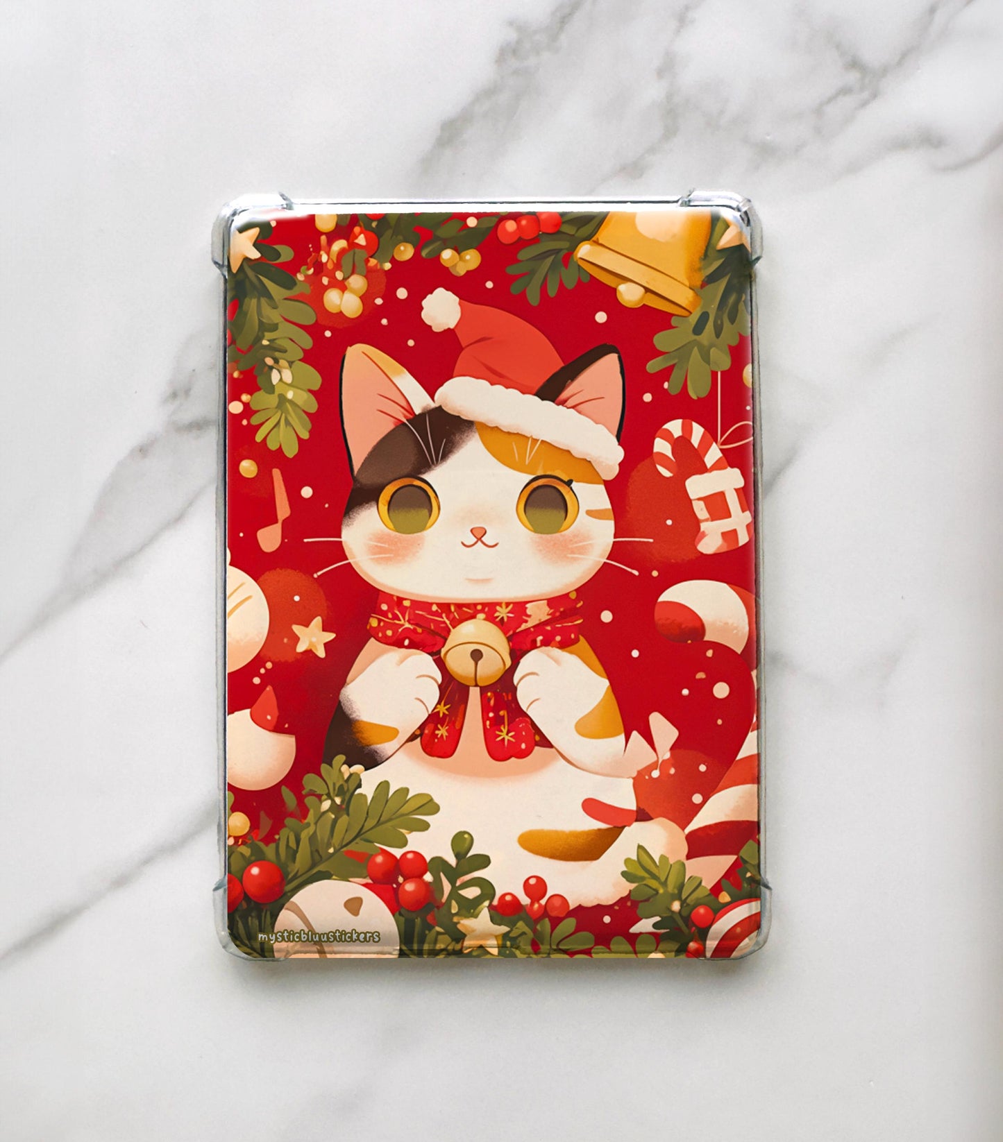 Santa Cat Kindle Insert For Clear Case Christmas Paperwhite Sleeve