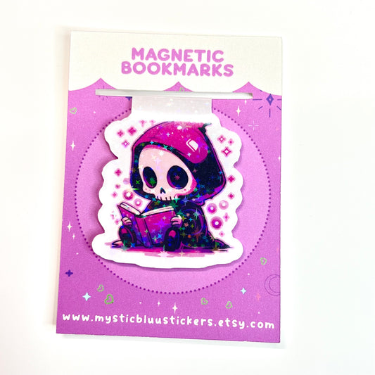 Holographic Reaper Reading A Book Magnetic Bookmark