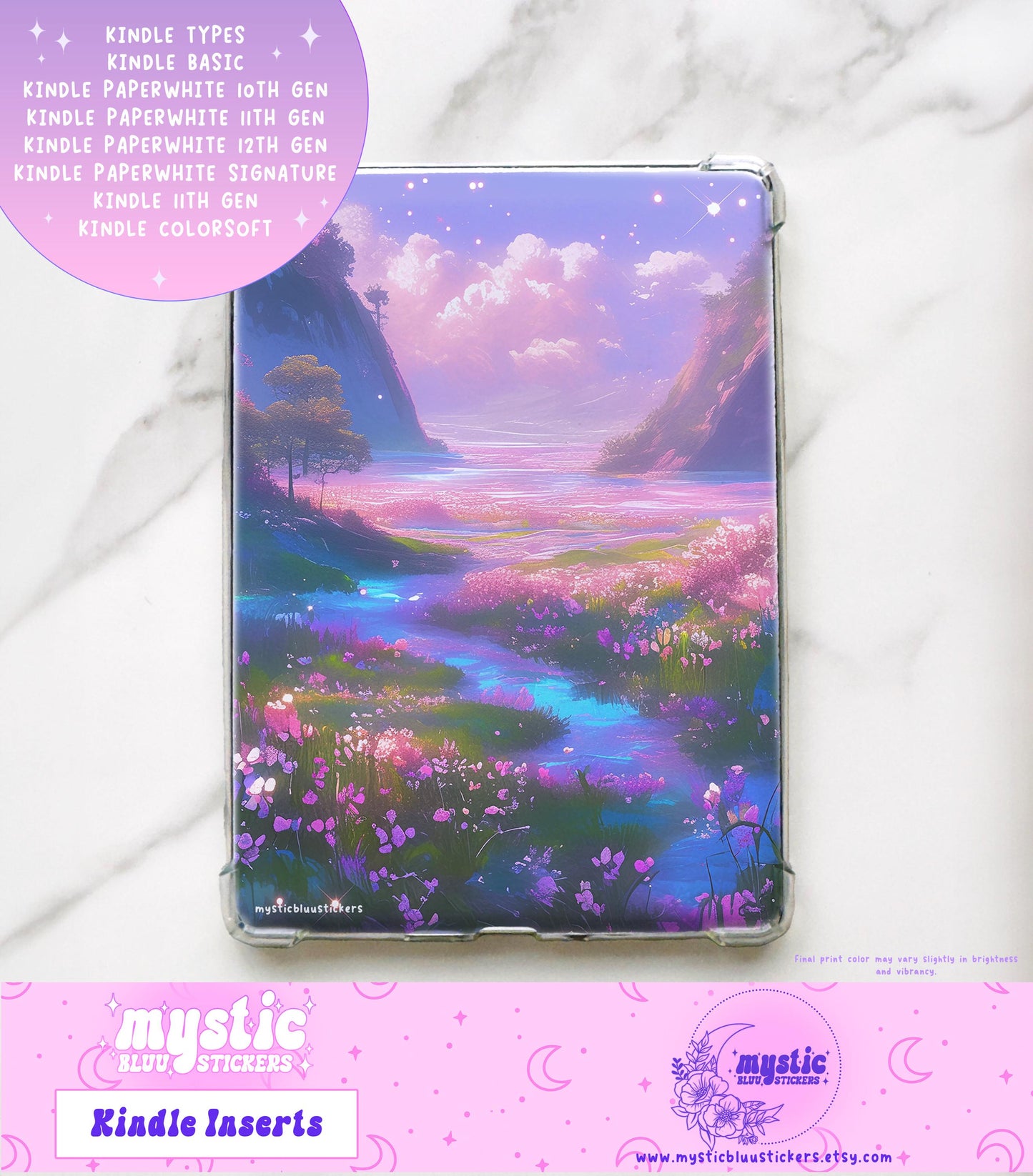Lovely Pink Meadows Kindle Insert For Clear Case
