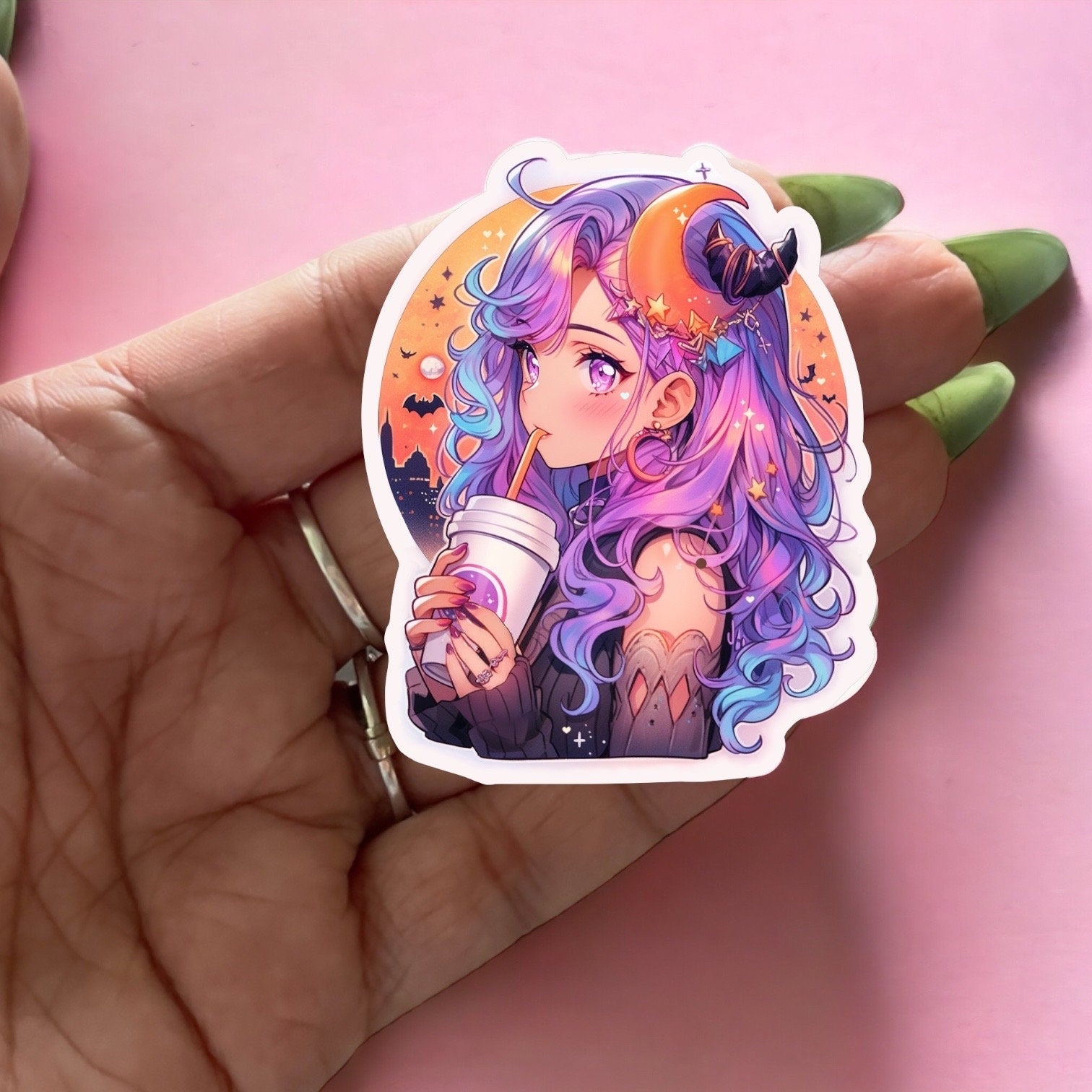 Witchy Coffee Vinyl Sticker: Pastel Spooky Laptop Decal