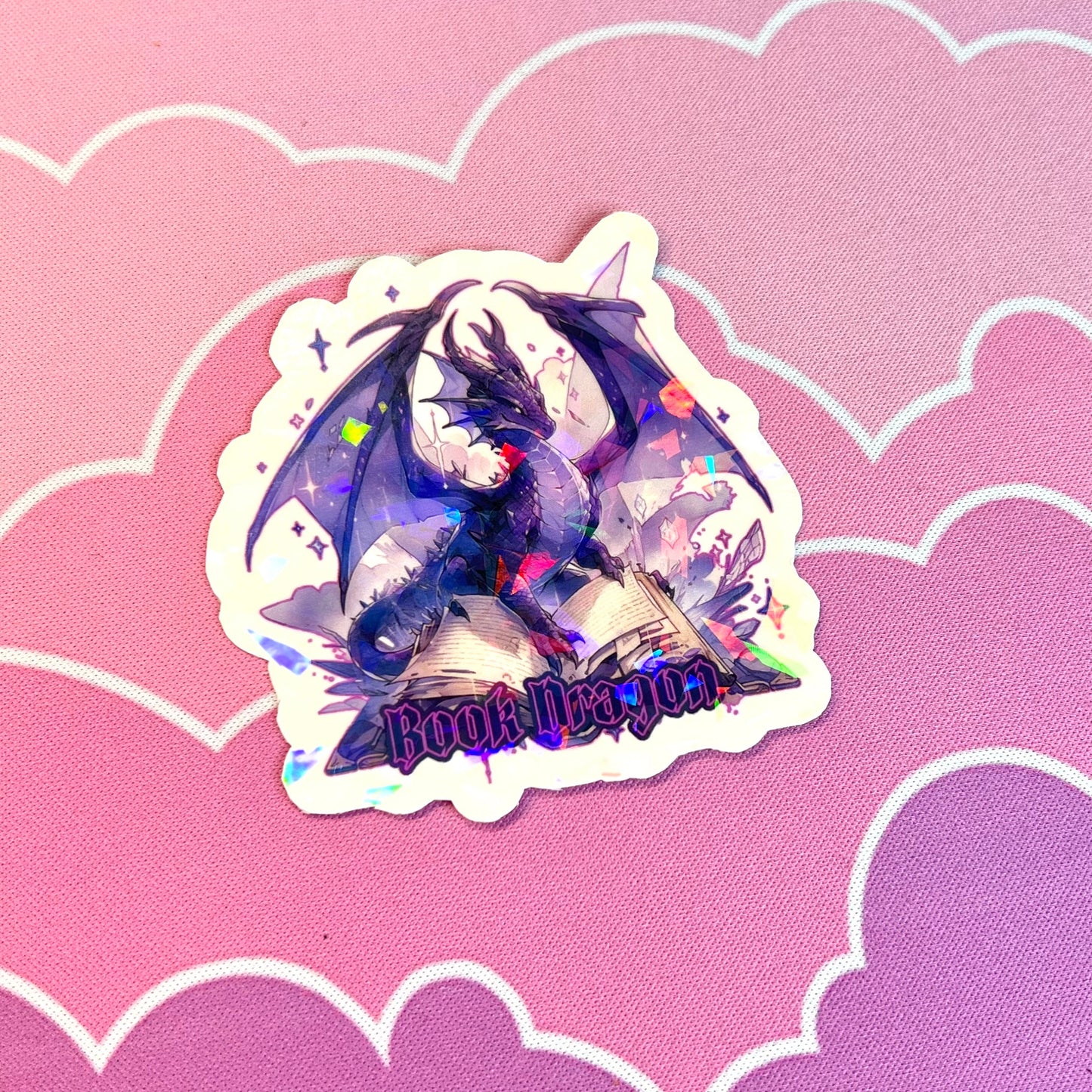 Book Dragon Holographic Sticker: Waterproof Vinyl Decal