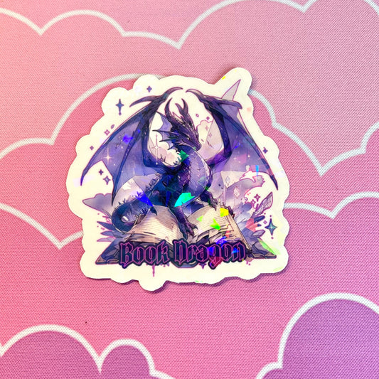 Book Dragon Holographic Sticker: Waterproof Vinyl Decal