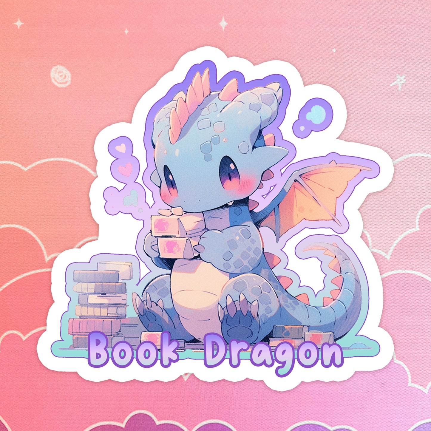 Book Dragon Holographic Sticker: Kawaii Booktok Kindle Sticker