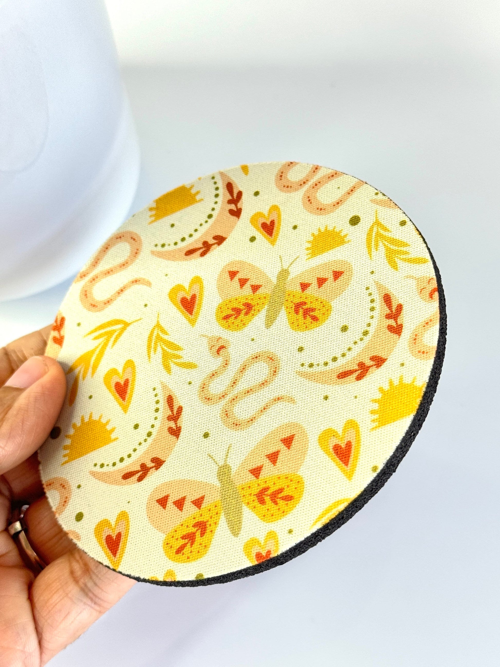 Set of 4 Round Cup Coasters - Cute Boho Mystic - Modern Retro Cocktail Drink Bar Coasters Aesthetics Non Slip Rubber