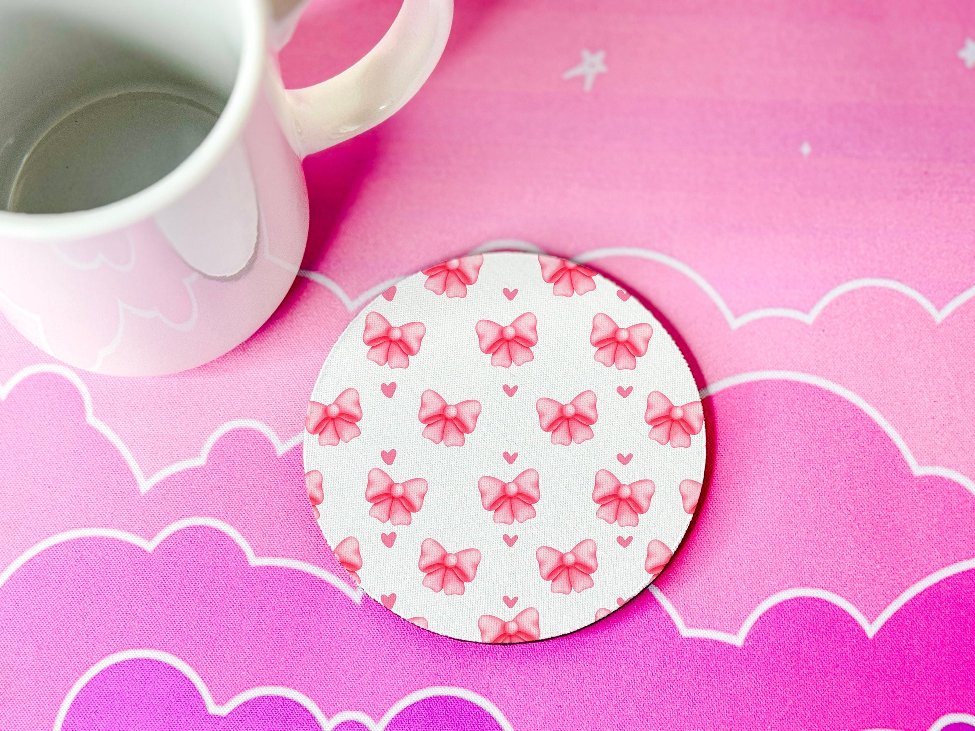 Coquette Bow Fabric Coasters: Kawaii Desk Decor, Set of 4