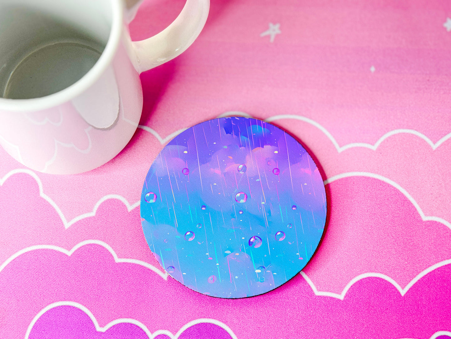 Kawaii Rain Drops Coasters: Absorbent Neoprene Drink Coasters, Set of 4