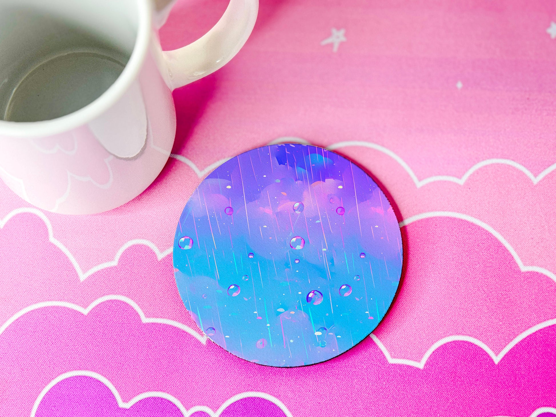 Kawaii Rain Drops Coasters: Absorbent Neoprene Drink Coasters, Set of 4