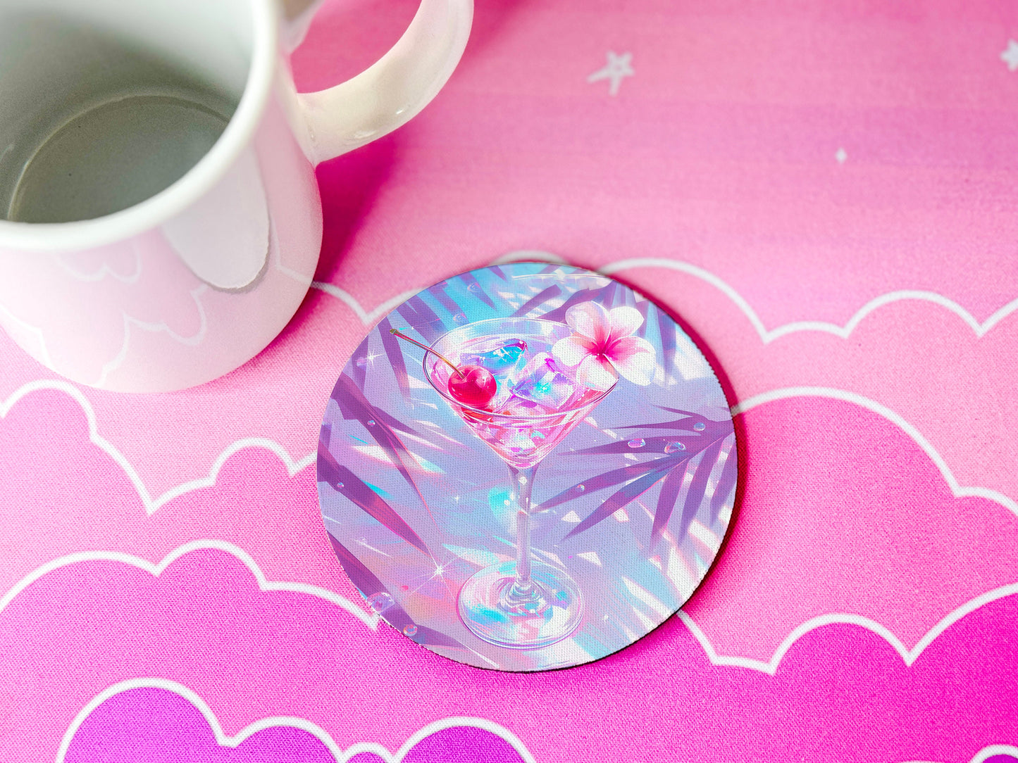 Kawaii Cocktail Drink Rubber Coaster Set, Girly Bar Accessory