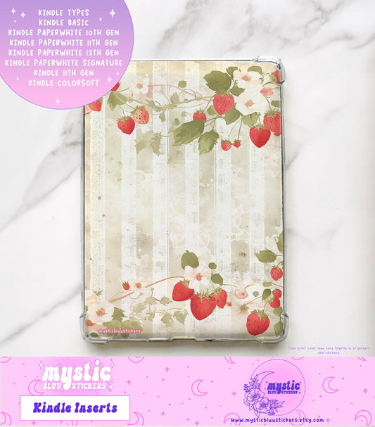 Lace Strawberries Kindle Insert: Holographic Cardstock, Paperwhite 11th Gen