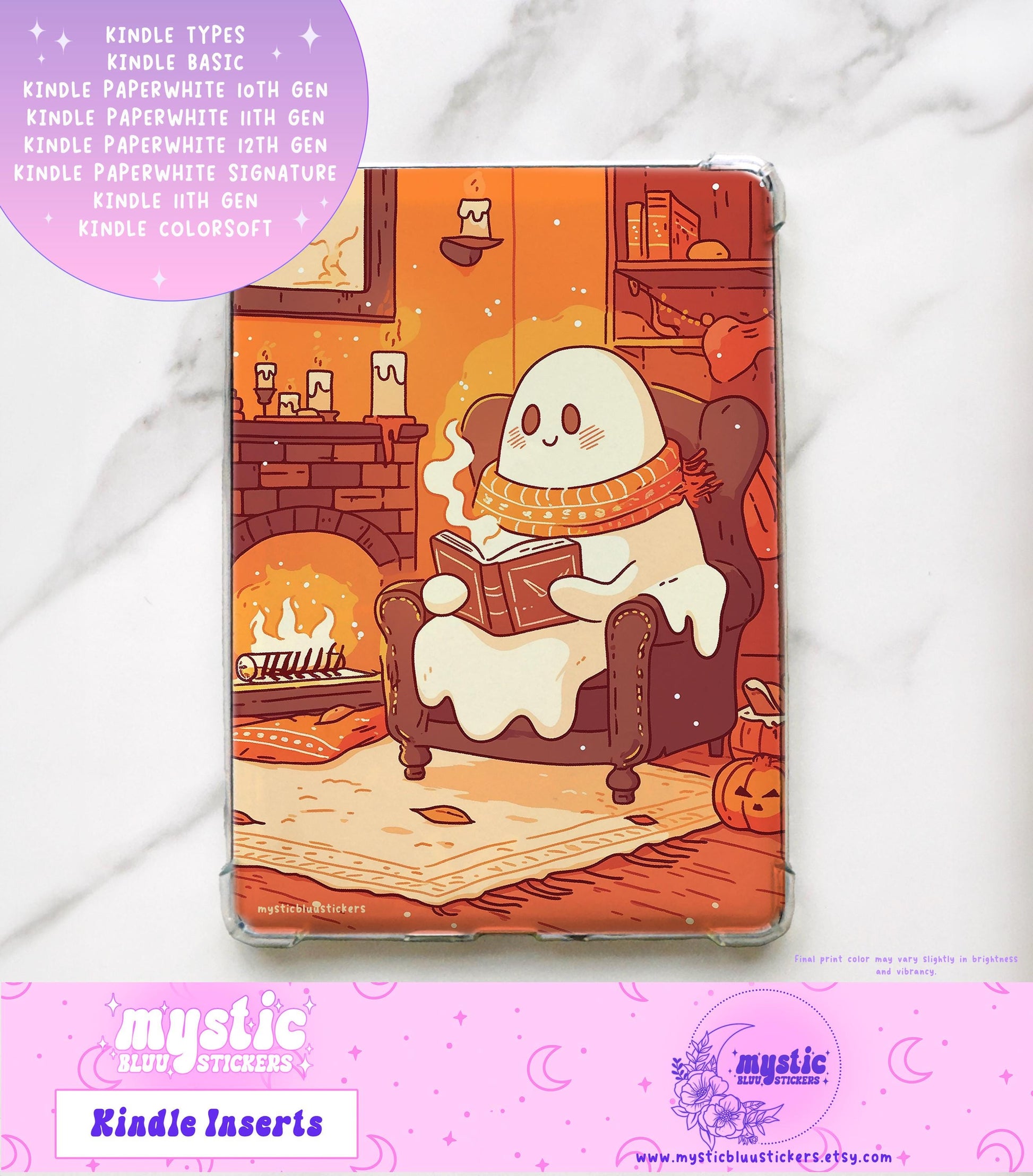 Ghost Reading Kindle Insert: Holographic Cardstock, Paperwhite Accessory