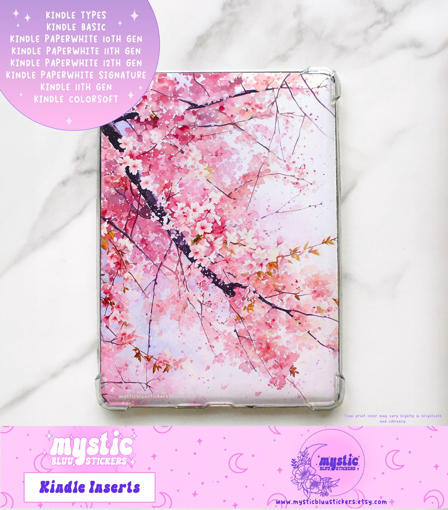 Cherry Blossom Kindle Paperwhite Insert: Holographic Bookish Reader Gift