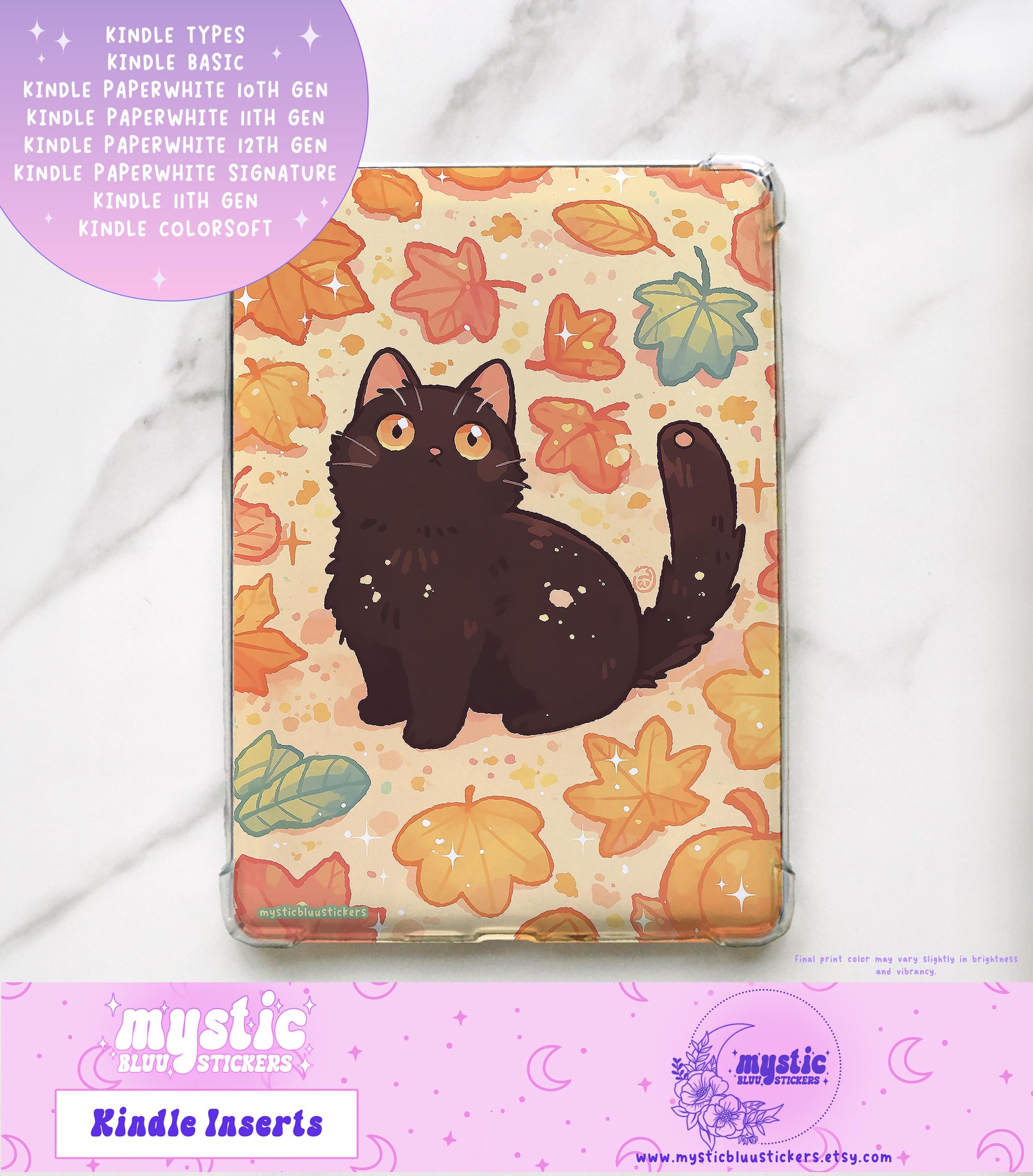 Kindle Paperwhite Insert: Fall Cat Design, Holographic or Matte