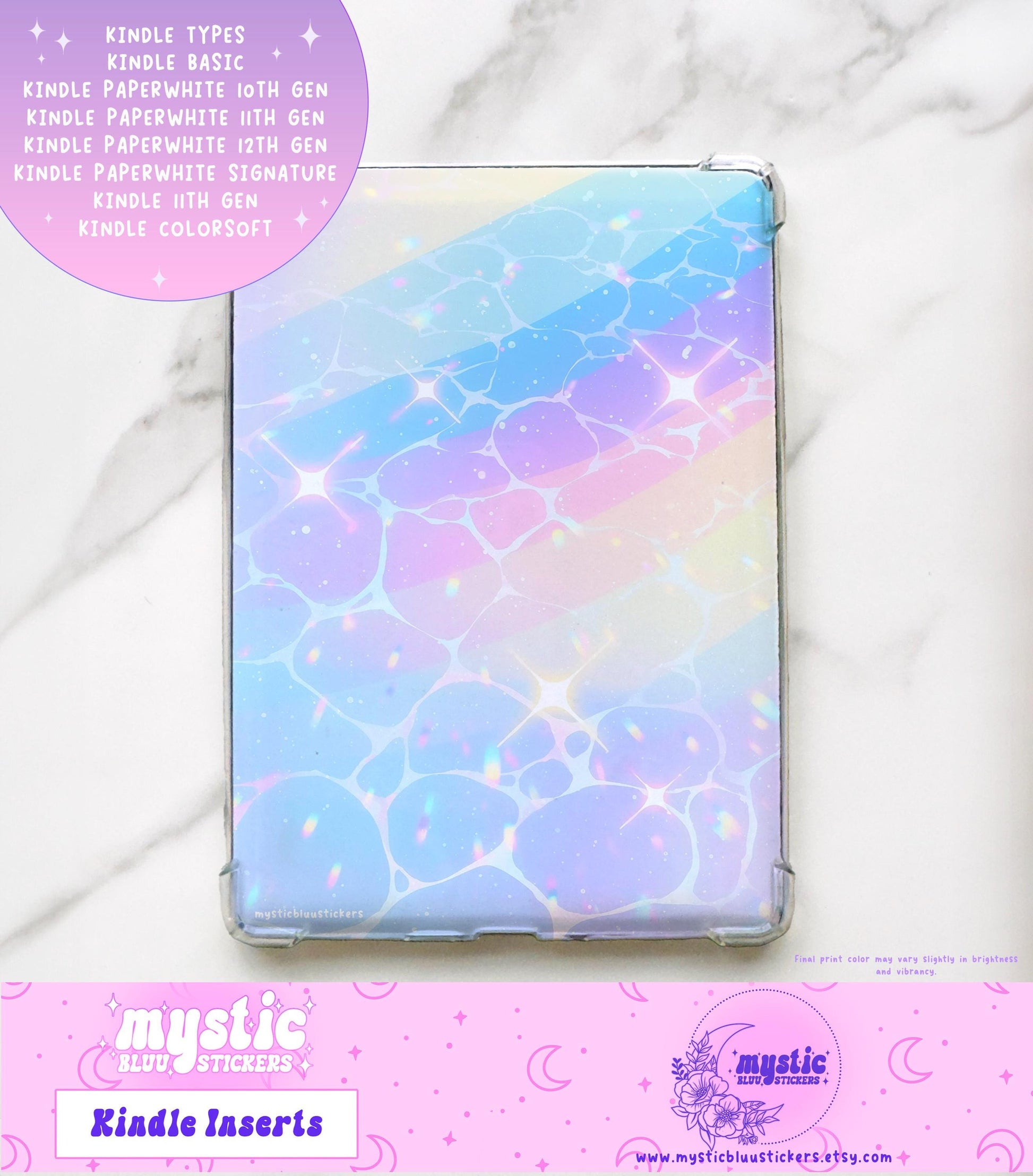 Rainbow Sea Kindle Paperwhite Insert: Holographic Cardstock (Case Not Included)