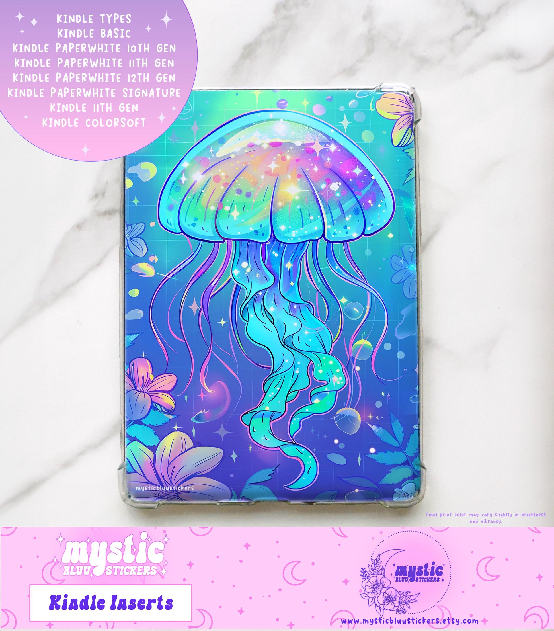 Iridescent Jellyfish Kindle Insert: Holographic Cardstock, Paperwhite Accessory